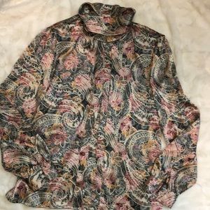 Vintage Nicola Champagne Pleated Turtleneck Blouse-16